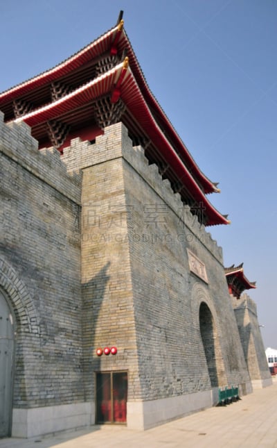 大门,唐朝,渔人码头,砖,石材,建筑,图像,留白,垂直画幅,无人