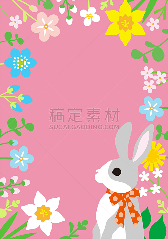 边框,春天,背景,圆形,粉色,野花,留白,复活节兔子,计划书,设计
