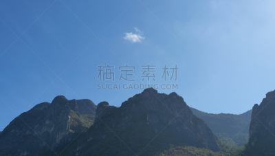 石灰石,天空,光,雾,蓝色,山,早晨,小的,白色,背面视角