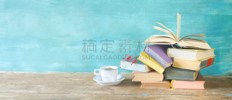 书,咖啡,文学,开着的,全景,留白,叠,教育,读书,服从