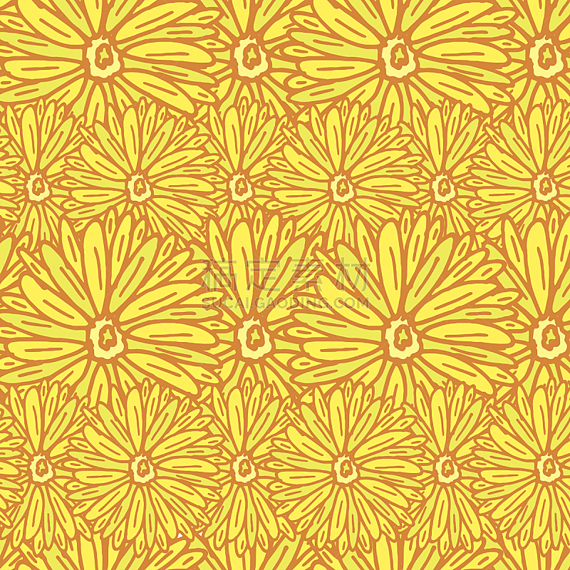 黄色,雏菊,背景,式样,橙色,水平画幅,绘画插图,不完全的,无人,色彩鲜艳