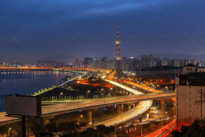 韩国,首尔,曙暮光,汉江,照明设备,交通,建筑物门,路口,著名景点,大门