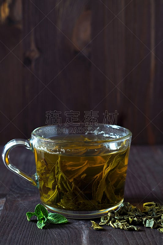 茶,热,清新,杯,背景,草本,垂直画幅,叶子,绿色