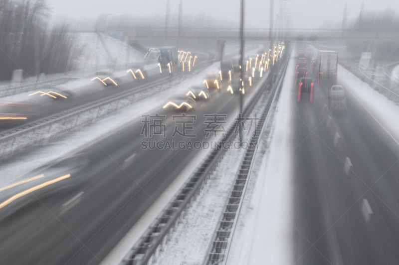 交通,公路,冬天,大风雪,旅途,卡车,汽车,半挂式卡车,交通堵塞,皮卡车