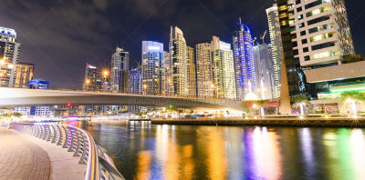 运河,迪拜码头,阿拉伯联合酋长国,迪拜,水,都市风景,城市天际线,自然美,日落,照亮
