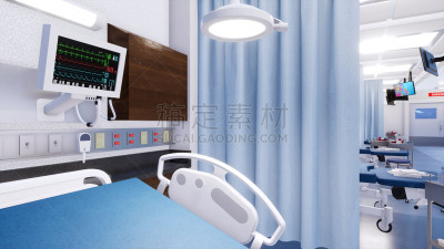 空的,床,急诊处,特写,数字化显示,紧急出口标志,3d扫描,健康保健,药
