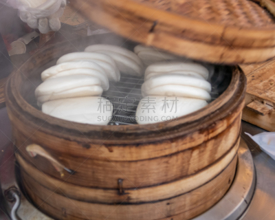 小圆面包,蒸菜,蒸锅,传统,篮子,中式小笼包,面包,食品,自制的,三明治