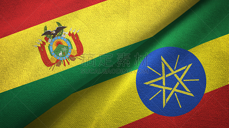 Ethiopia and Bolivia two flags together textile cloth, fabric texture