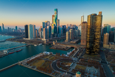 芝加哥市,城市天际线,美国中西部地区,商务,城市生活,交通,黄昏,公路,现代,著名景点