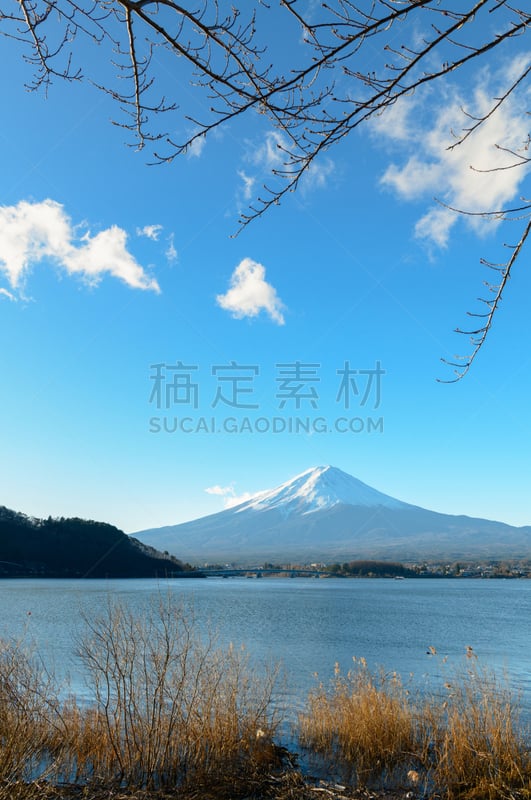 湖,富士山,地形,云,雪,著名景点,春天,户外,天空,富士河口湖