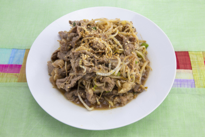 豆芽,牛肉,牛胸肉,绿豆,格子烤肉,韩国食物,生姜,蔬菜,食品,酱汁