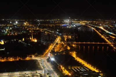 塞维尔,夜晚,城市生活,黄金塔,黄昏,著名景点,瓜达尔基维尔河,河流,户外,安达卢西亚