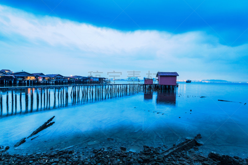 暴风雨,白昼,米色,槟榔屿州,栈桥码头,乔治敦,风景,暗色,热带气候,黄昏