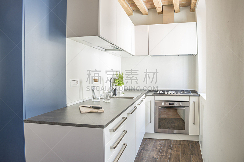 现代,厨房,房屋,白色,不锈钢,冰箱,华贵,地板,炊具,设计