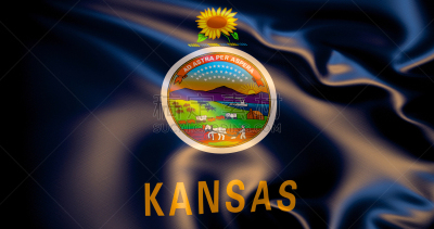 Kansas flag in the wind . 3d illustration