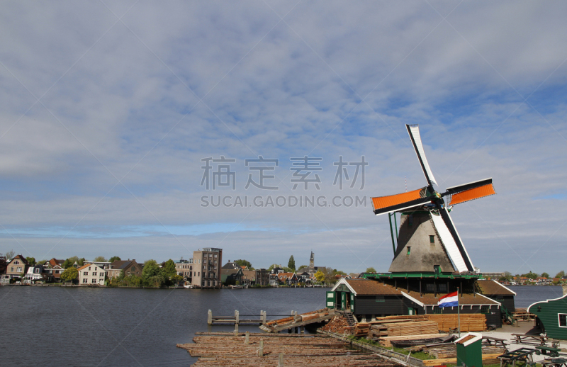 春天,风轮机,运河,风景,荷兰,传统,农业,云景,赞斯堡,景观设计