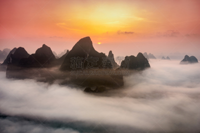 喀斯特,中国,桂林,地形,兴平,漓江,阳朔,水平画幅,山,无人
