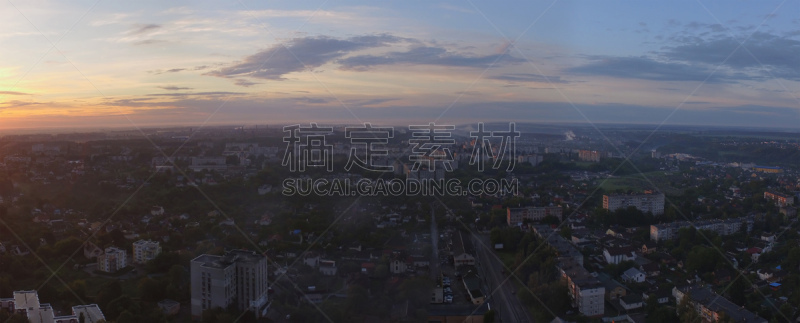城市,日托米尔,乌克兰,黎明,非凡的,航拍视角,直升机,曙暮光,黄昏,林荫路