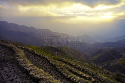 龙胜,稻田,龙脊梯田,水稻梯田,水平画幅,高视角,户外,农作物,山,著名景点