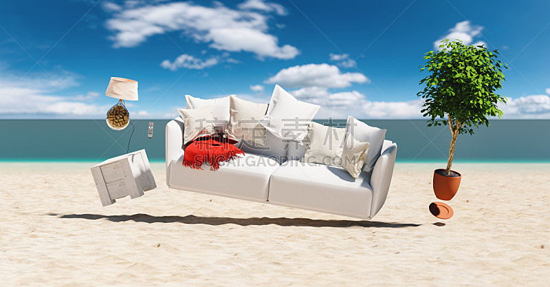 家具,海滩,沙发,安逸,视角,数字0,平衡,飞,失重