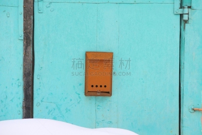 橙色,邮筒,古老的,墙,破碎的,附着的,绿松石,暗色,一个物体,信函