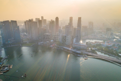 Aerial view Panoramic of the Singapore Skyline and Marina Bay, the marina is the centre of the economy in singapore, there are here all the building in singapore central