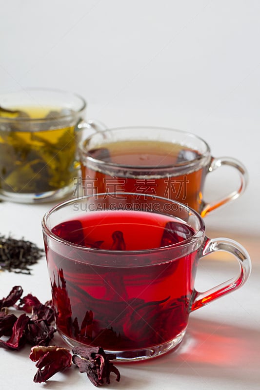 茶,热,绿茶,杯,玻璃杯,红色,白色背景,芙蓉茶,垂直画幅
