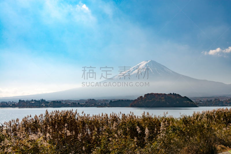 富士山,精进湖,富士河口湖,水,天空,美,水平画幅,云,雪,无人