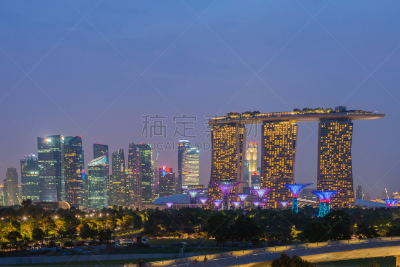 新加坡,鱼尾狮,滨海湾金沙酒店,滨海湾公园,滨海湾 ,水平画幅,夜晚,符号,早晨,旅行者