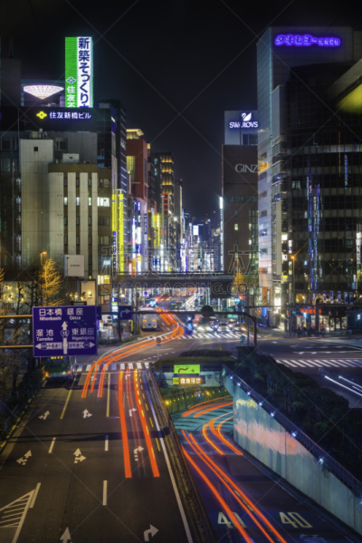 银座,未来,夜晚,东京,日本,公路,交通,霓虹灯,推拉镜头,霓虹色