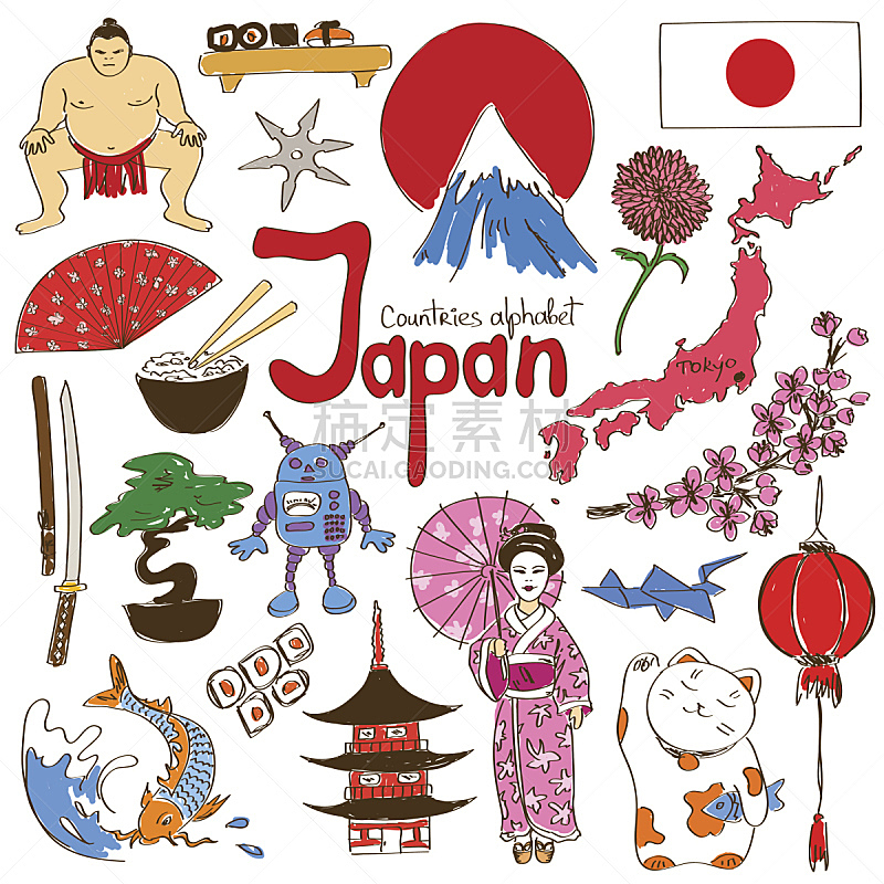 日本,计算机图标,招财猫,相扑,日本武士刀,艺妓,富士山,海啸,和服,灯笼