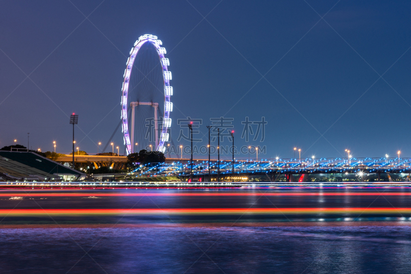 夜晚,摩天轮,滨海湾 ,螺旋,商务,城市生活,车轮,新加坡,照明设备,红棕色马