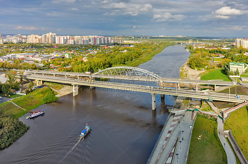 桥,俄罗斯,古老的,新的,建筑业,秋明,汽车,交通,行人,河流