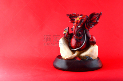 偶像,印度神像,象鼻神葛尼沙,红色背景,传统,贺卡,象,万寿菊,甘尼许节,动物头