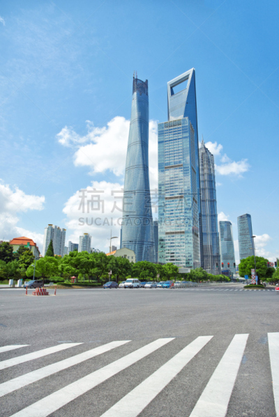 现代,上海,柏油路,斑马线,十字路口,垂直画幅,天空,无人,户外,都市风景