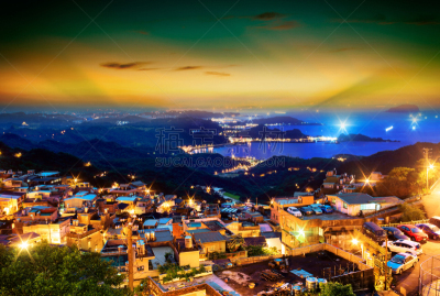 山,九份,茶馆,水平画幅,夜晚,无人,户外,都市风景,著名景点,咖啡馆