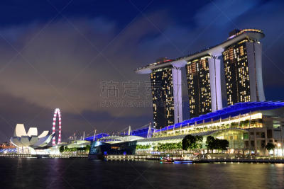 新加坡市,夜晚,都市风景,滨海湾 ,水平画幅,新加坡,建筑,无人,城市天际线,户外