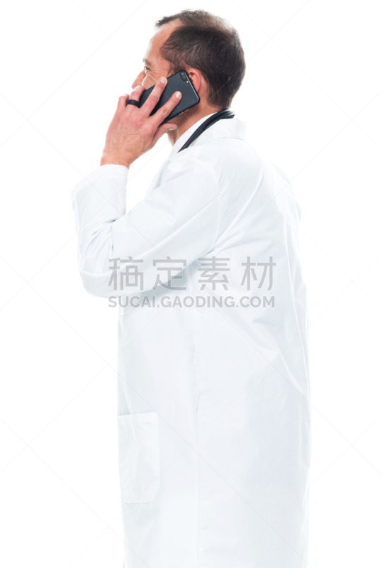 智能手机,实验服,男性,白色背景,白色人种,衣服,站,做