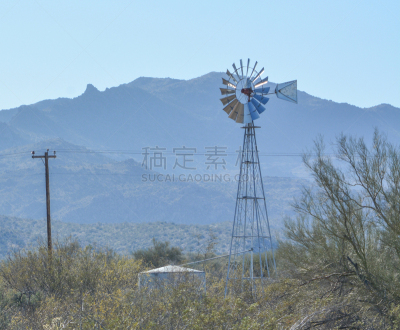 水塔,美国,亚利桑那,风车,水,莫哈维县,索诺兰沙漠,水泵,自然,风