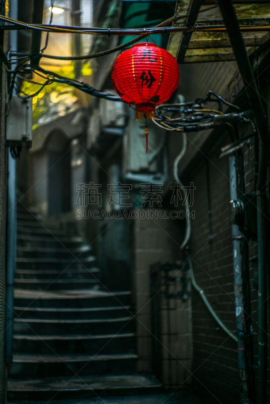 红色,屋顶,灯笼,沼,乡村,悬挂的,三个物体,写