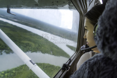迪维群岛,风景,座舱,面向陆地,耳麦,热带气候,一个人,女人,培训课,飞机