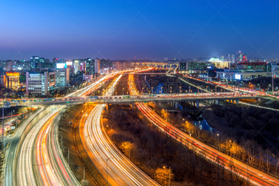 夜晚,韩国,首尔,城市天际线,居住区,水平画幅,户外,光,都市风景,现代