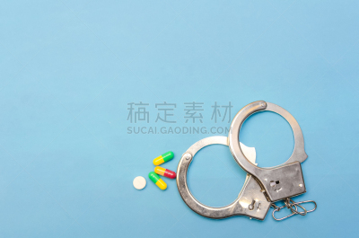 药丸,手铐,蓝色背景,太空