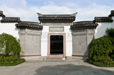 庭院,建筑物门,传统,进口标志,杭州,美,公园,水平画幅,形状,墙
