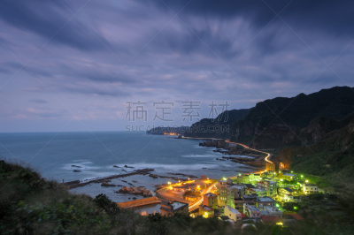 北,海岸线,九份,天空,无人,夜晚,曙暮光,都市风景,海滩,黎明