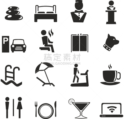 图标集,酒店,办公椅,运动,背景分离,热饮,商务旅行,汽车,卫生间,床