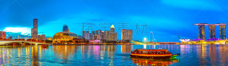 新加坡市,城市天际线,全景,水,夜晚,曙暮光,旅行者,光,滨水,都市风景
