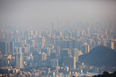都市风景,山,广东省,广州,雾,珠江新城,夏天,晴朗,白昼