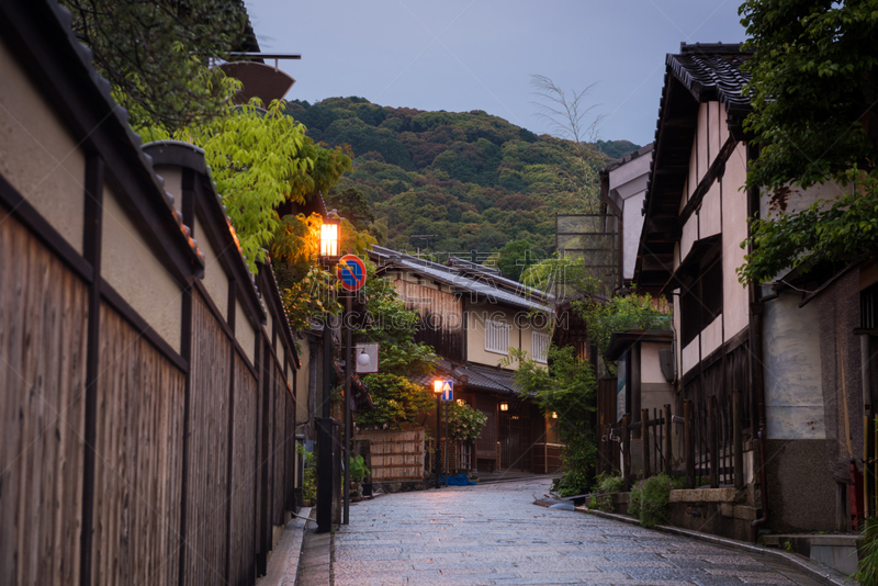 京都府,日本,巷,黎明,传统,祗园,水平画幅,建筑,夜晚,无人