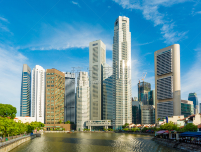新加坡市,全景,黄昏,鱼尾狮,滨海湾 ,水平画幅,新加坡,夜晚,无人,户外